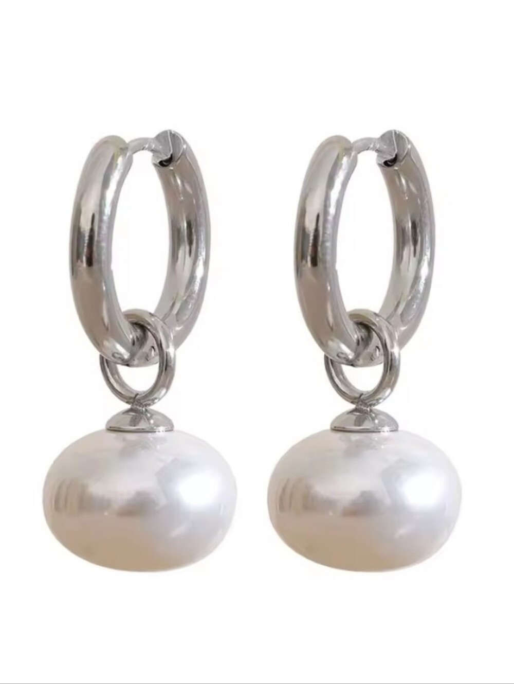 New! Silver Pearl Huggie Hoop Earrings Pvd Plated | (2010) NWOT